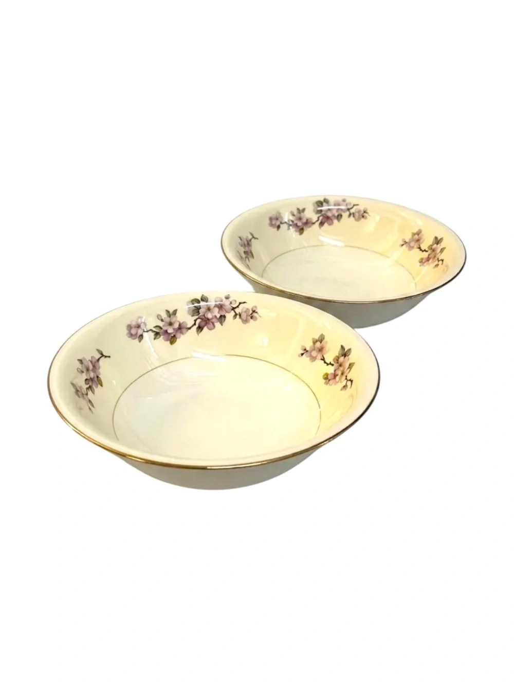 Set Of 2 Homer Laughlin Apple Blossom Rim Soup Bowls 8 3/8